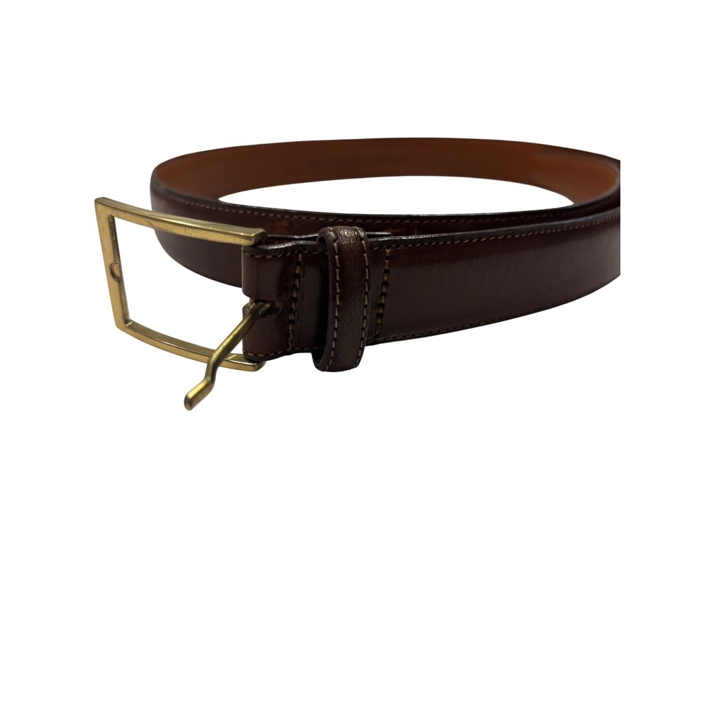 Johnston & Murphy Mens Brown Aniline Kipskin Leather Belt Solid Brass S 34 5521
